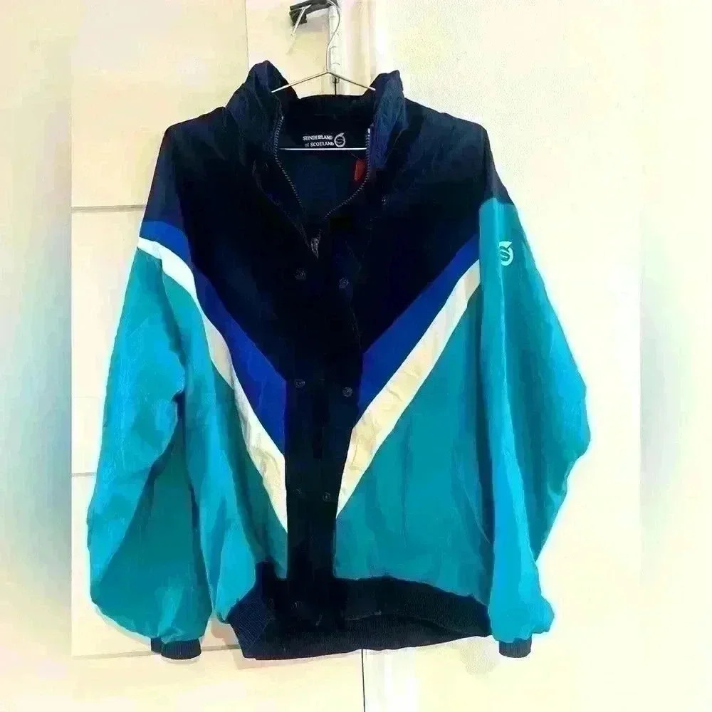Vintage Sunderland of Scotland President Rainwear Green/Blue Striped Jacket EUC